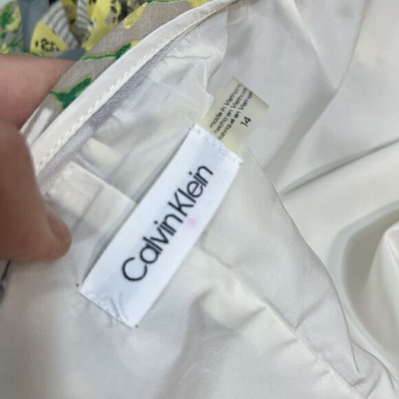 Calvin Klein Skirt size 14 Black Yellow Floral Polka Dots Pleated Knee Modest - Picture 15 of 15